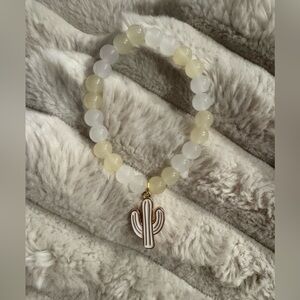Beaded Cactus Charm Bracelet in White and Pale Yellow